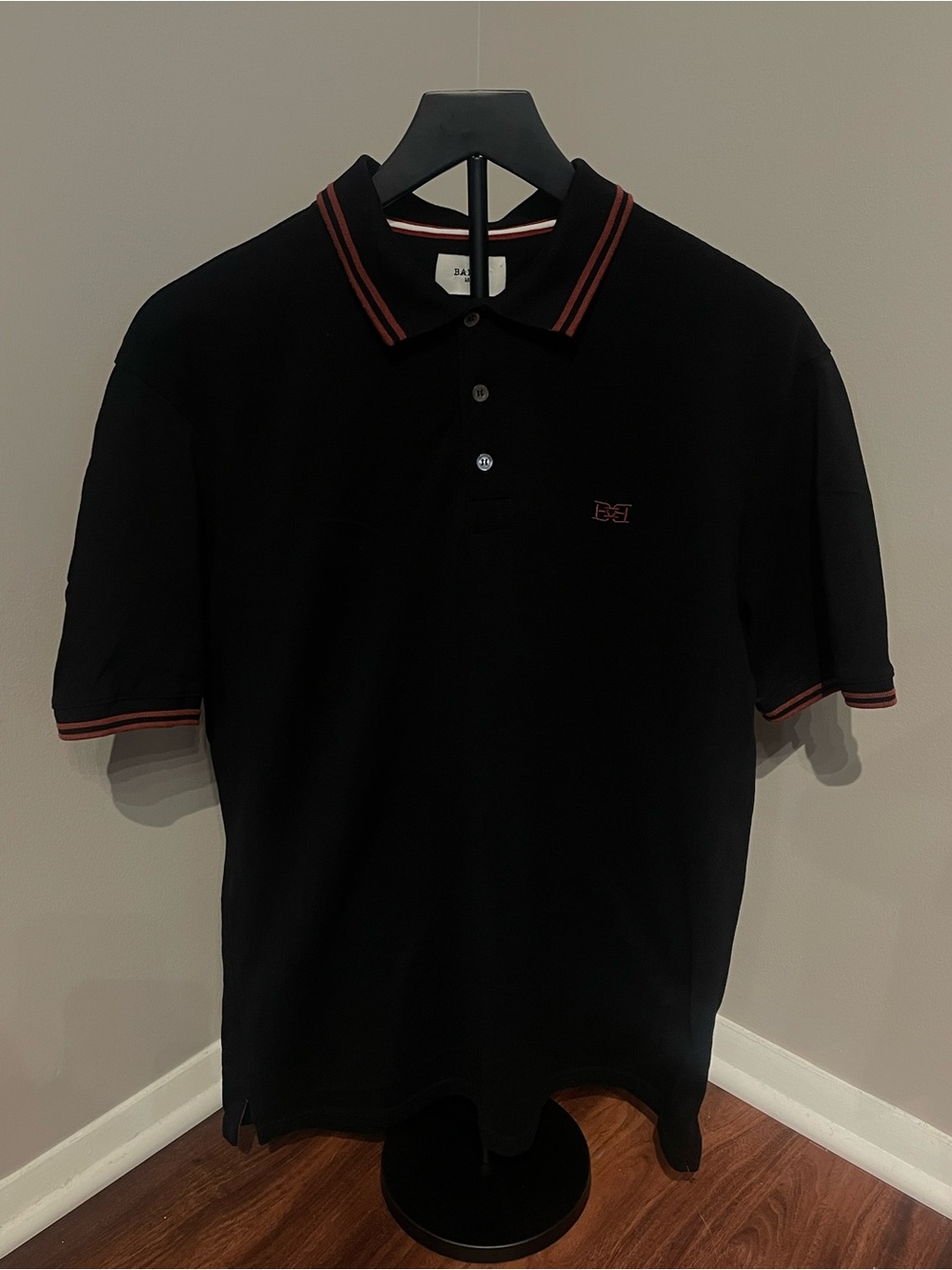 Bally Black/Burgundy Stripe Polo. Large (40)